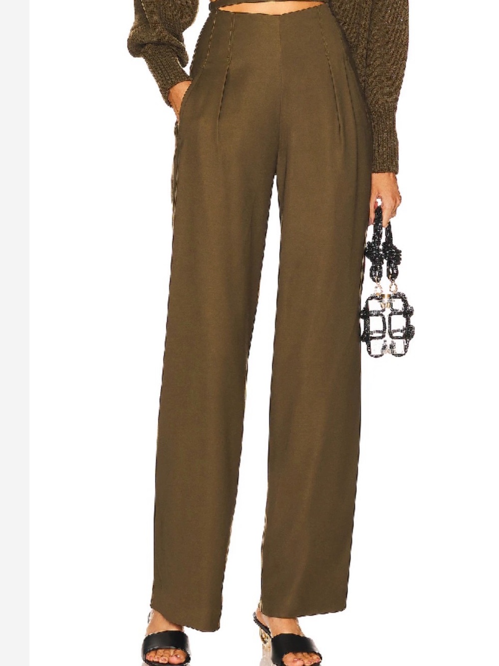 cult gaia Olive Green Wide-Leg High-Waist Trousers